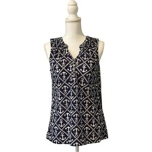 CARIBBEAN JOE Navy Nautical Anchor Sleeveless Top Size M